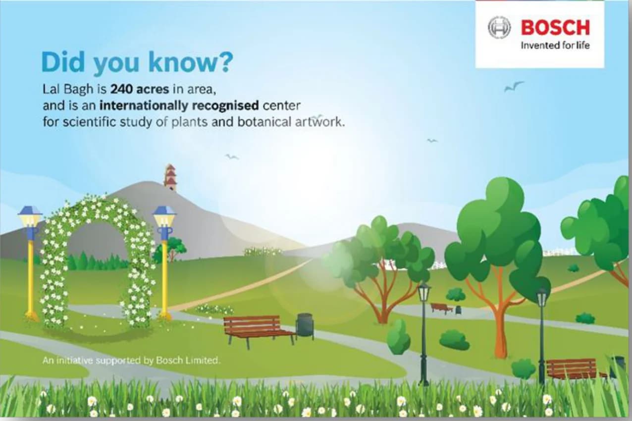 Lalbagh creative: “Did you know?” — Lal Bagh is 240 acres and an internationally recognised botanical centre