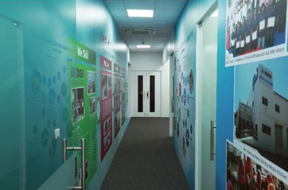 Bosch India Experience Centre: A teal corridor of photographs and milestones
