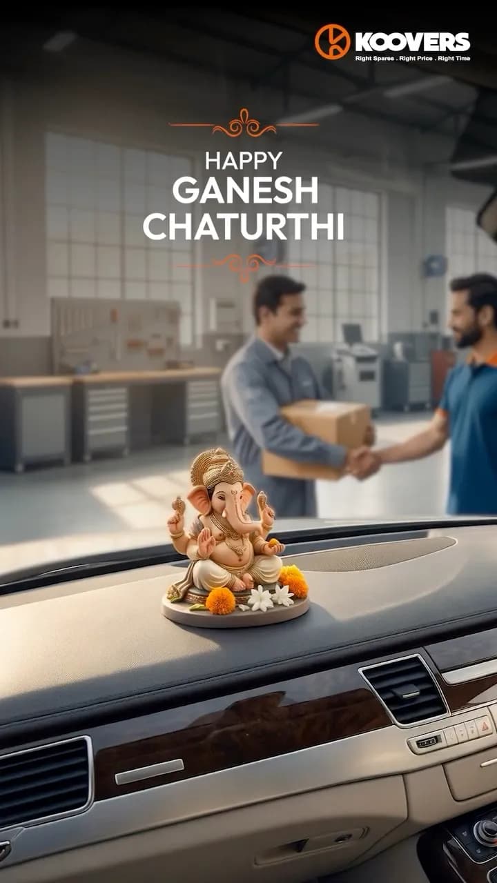 Reel cover: a Ganesha idol on a car dashboard in a workshop, “Happy Ganesh Chaturthi”