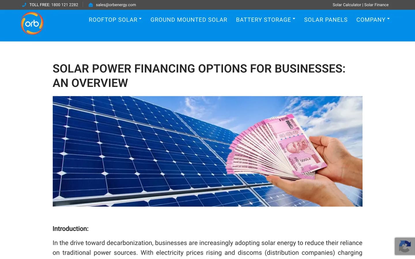 Article on orbenergy.com: Solar power financing options for businesses: an overview