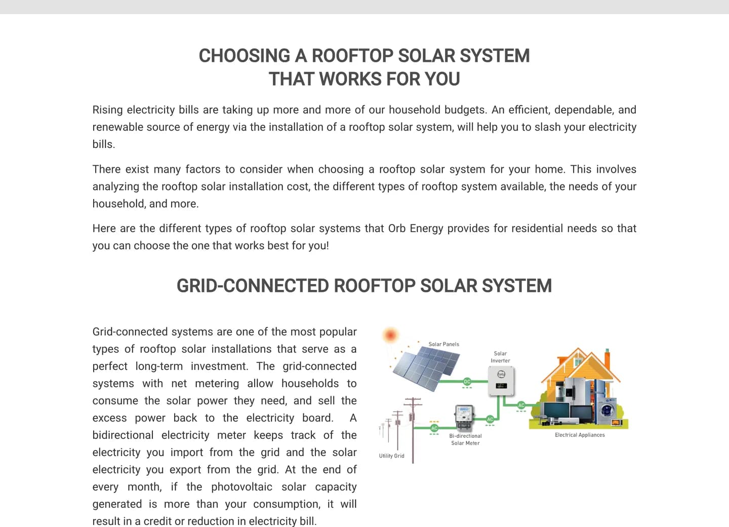 Residential Rooftop Solar page — Compare the systems