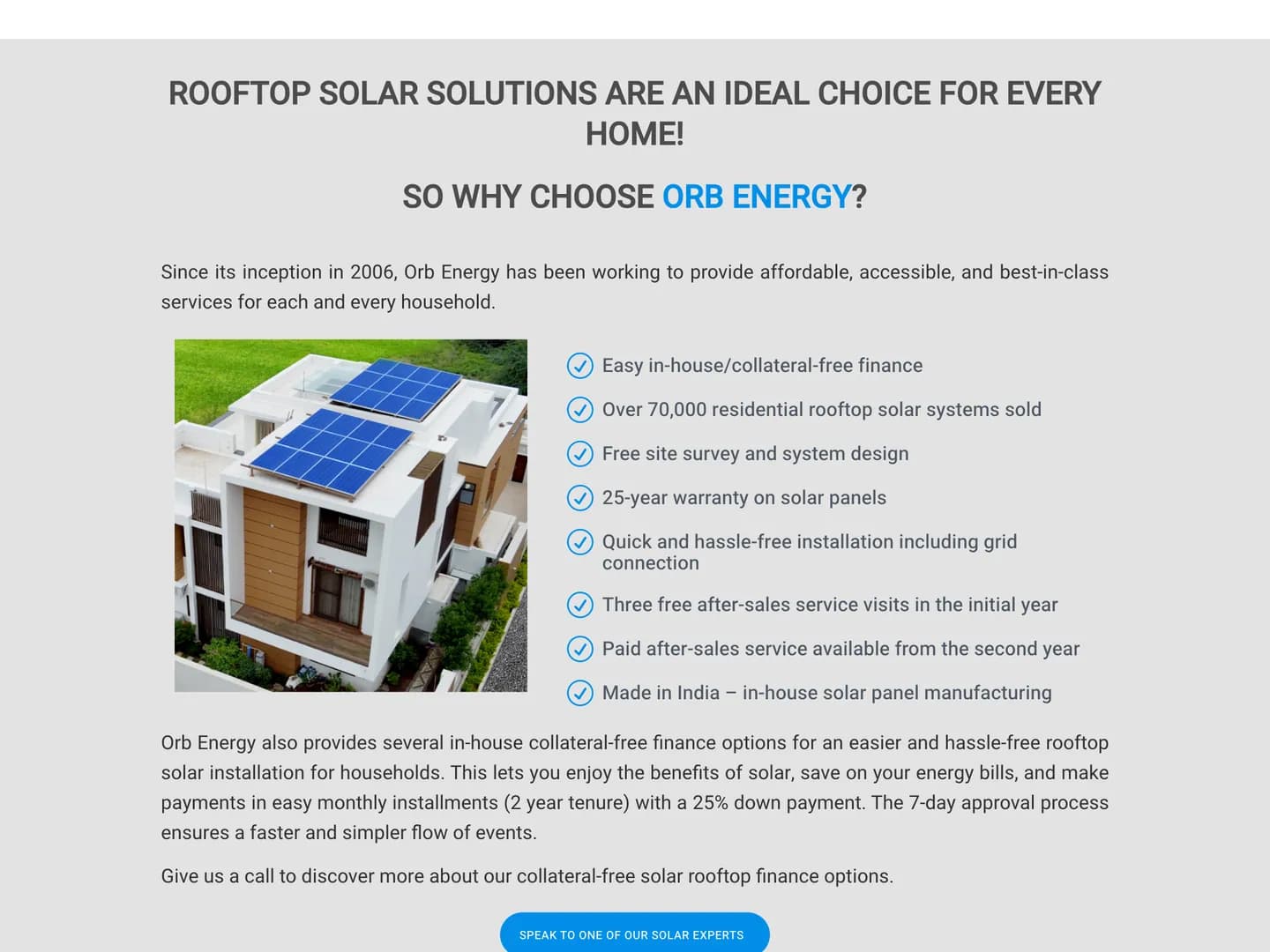 Residential Rooftop Solar page — Why Orb Energy