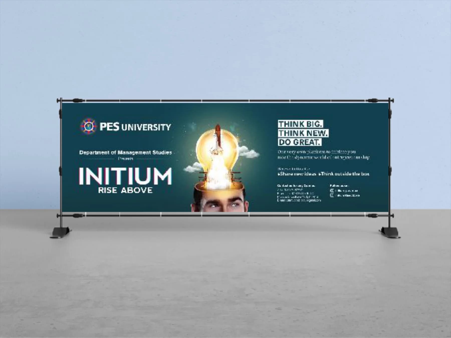 INITIUM — Rise Above: a 9×3 ft banner for an internal event, on a frame