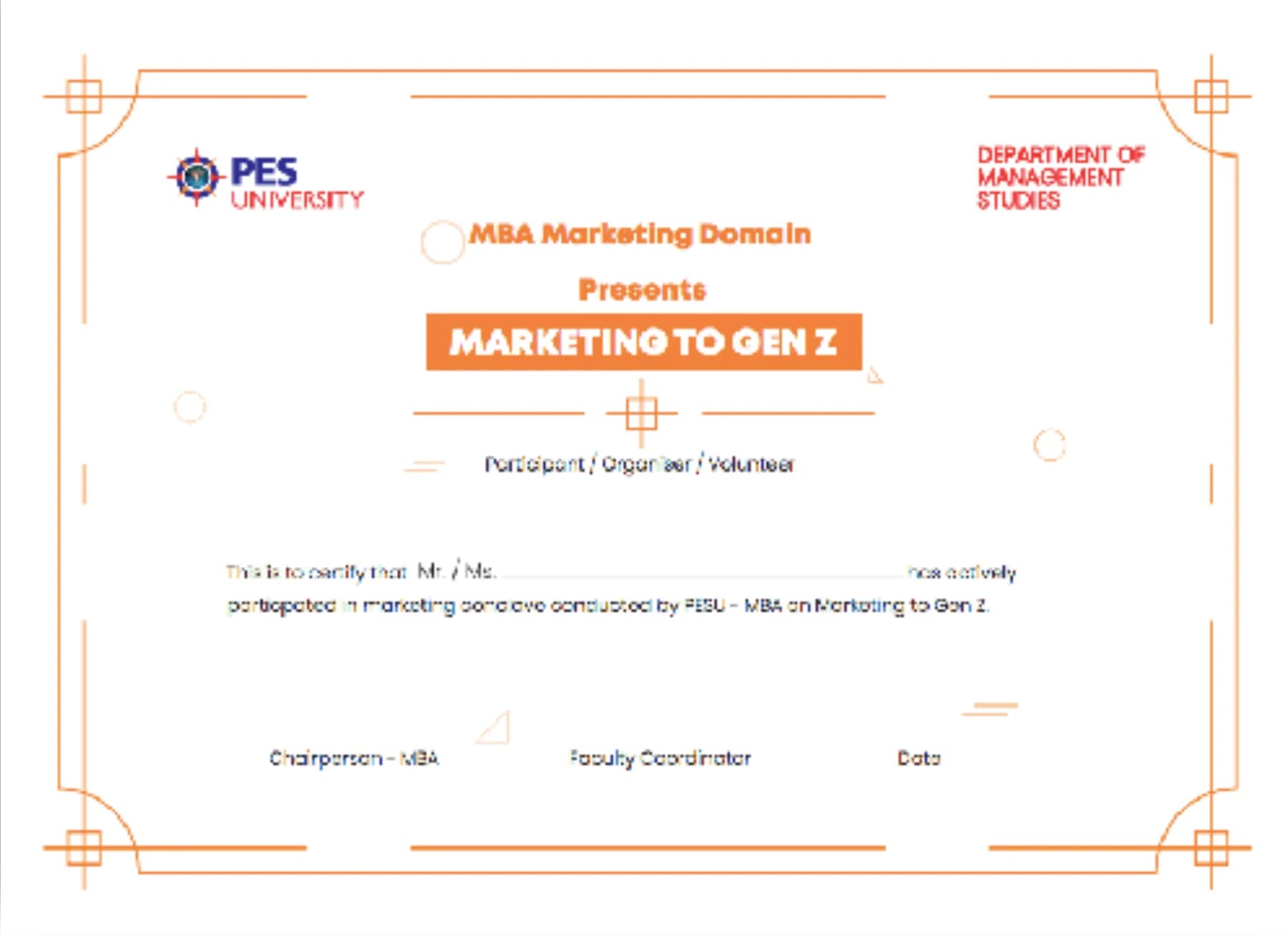 Certificate for the Marketing to Gen Z event
