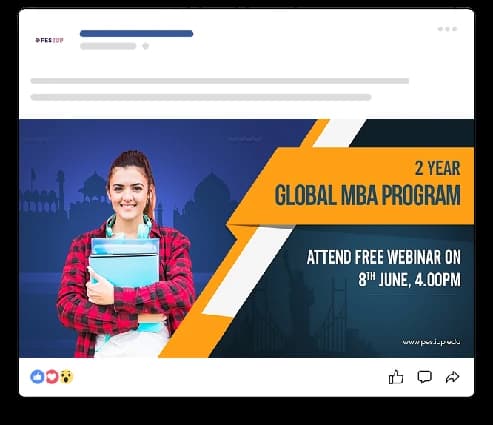 Sponsored Facebook post: 2-year Global MBA Program, attend a free webinar