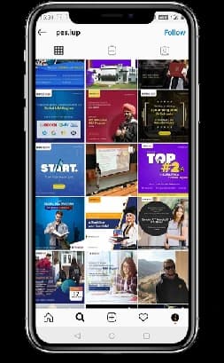 The PES IUP Instagram grid on a phone, larger