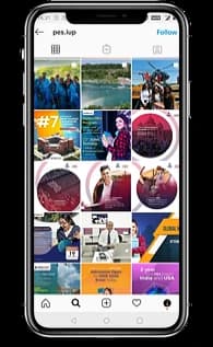 The PES IUP Instagram grid on a phone