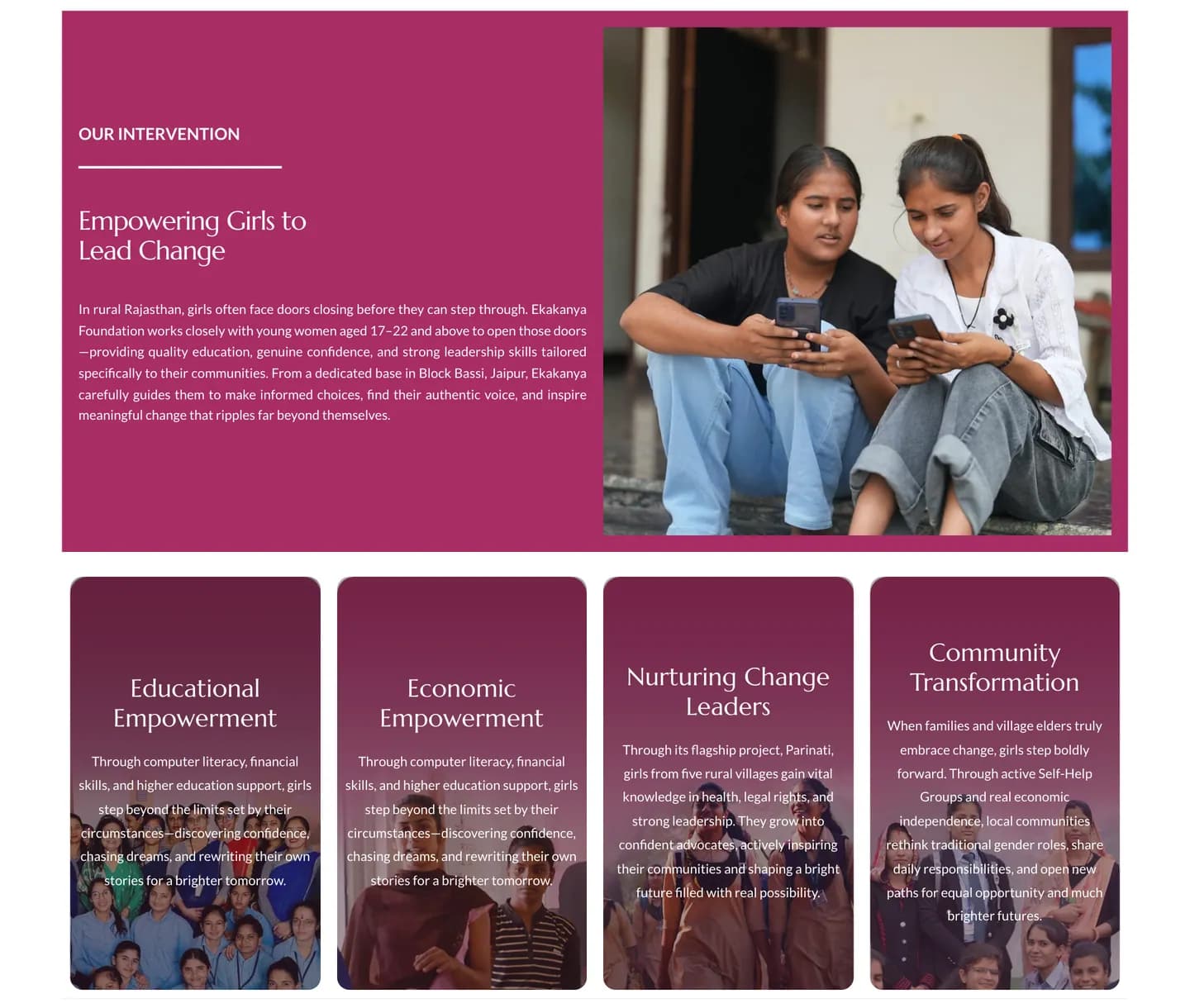 Ekakanya homepage — Our intervention section