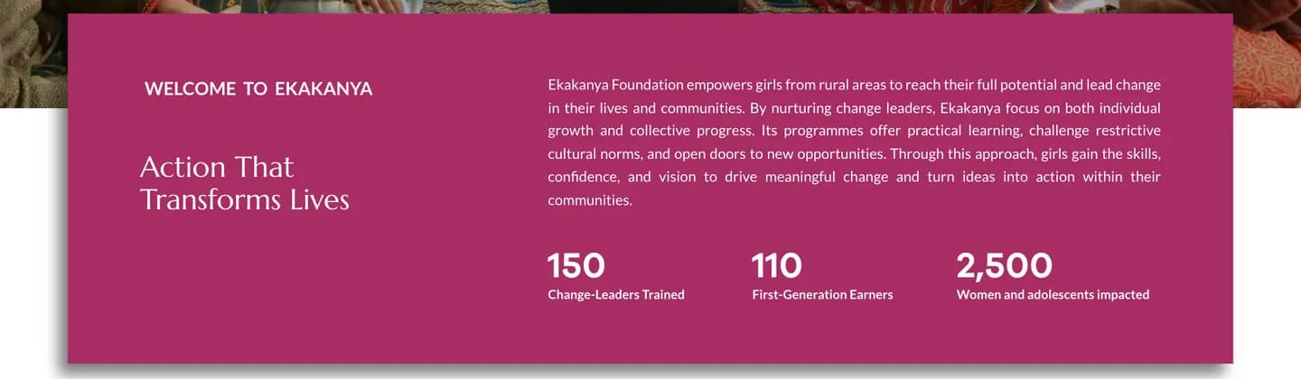 Ekakanya homepage — Welcome section