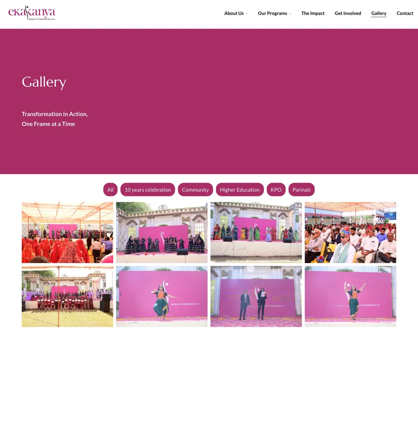The Ekakanya gallery, filterable by theme