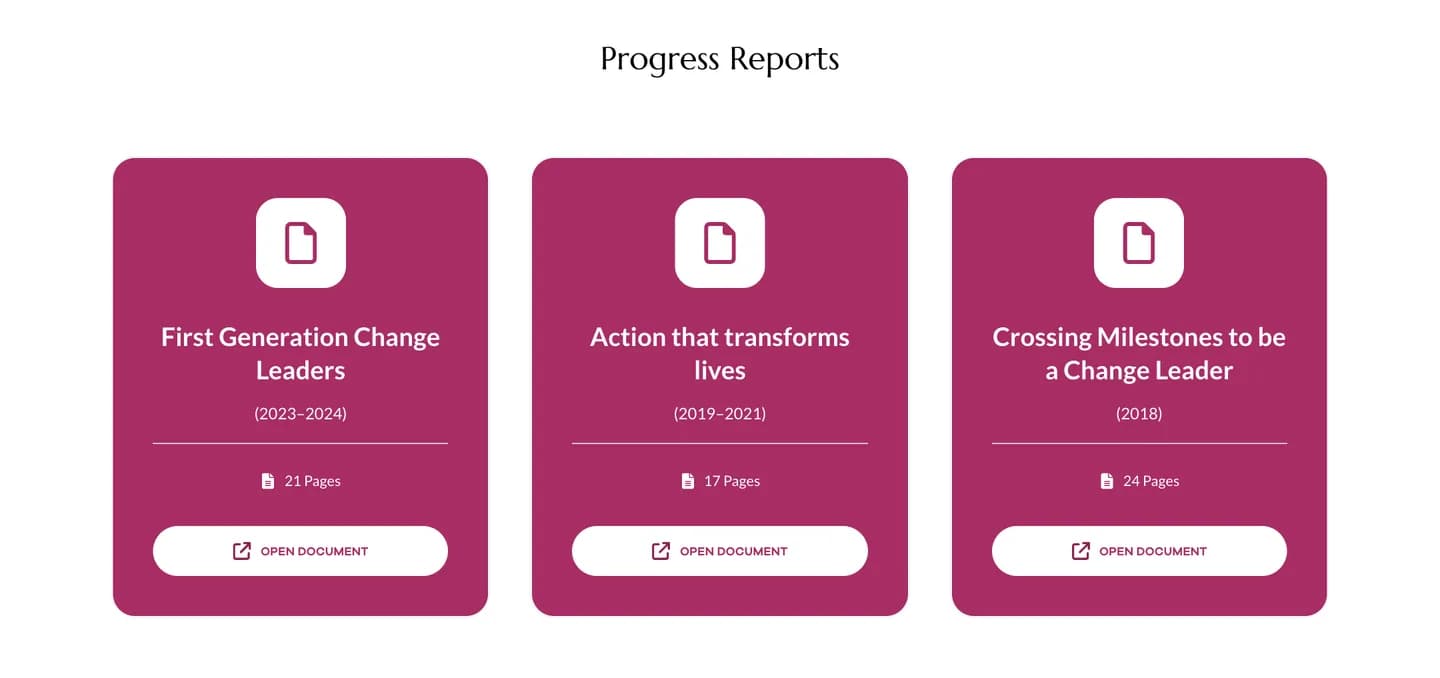 Progress Reports on the Impact page, each opening as a document
