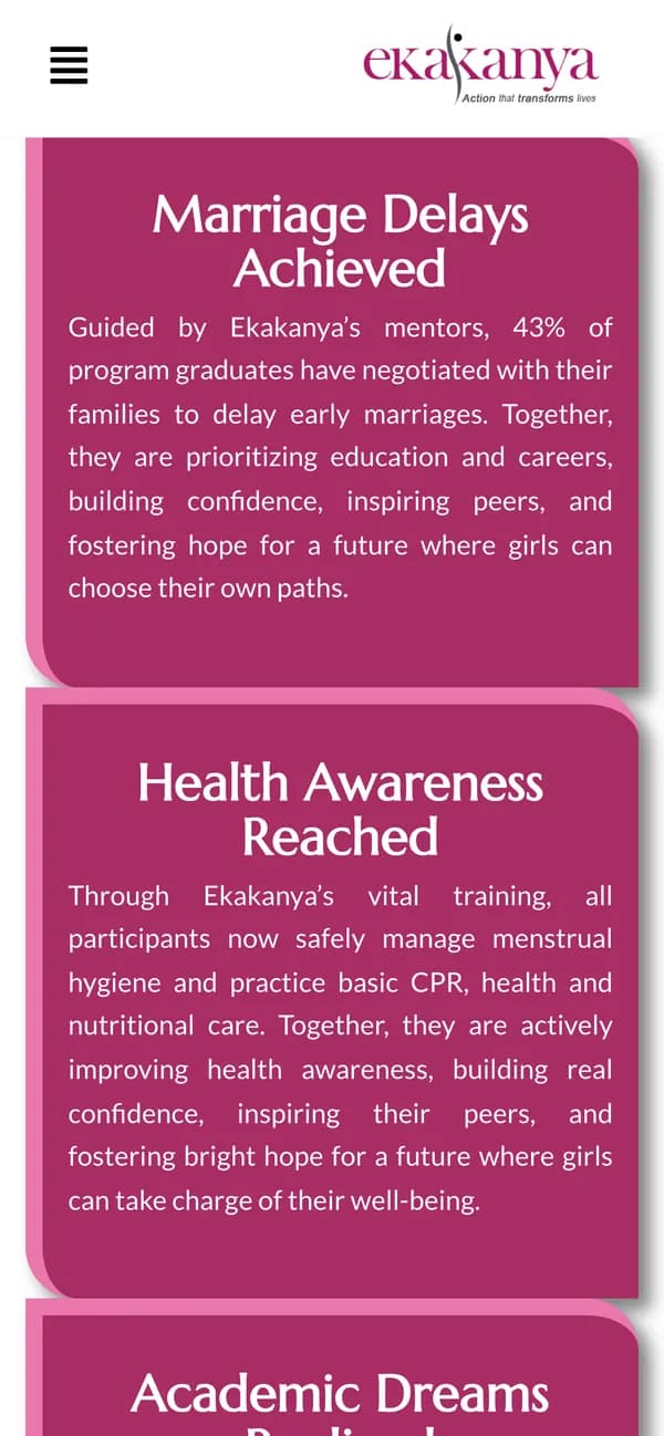 Ekakanya on mobile — Outcome cards