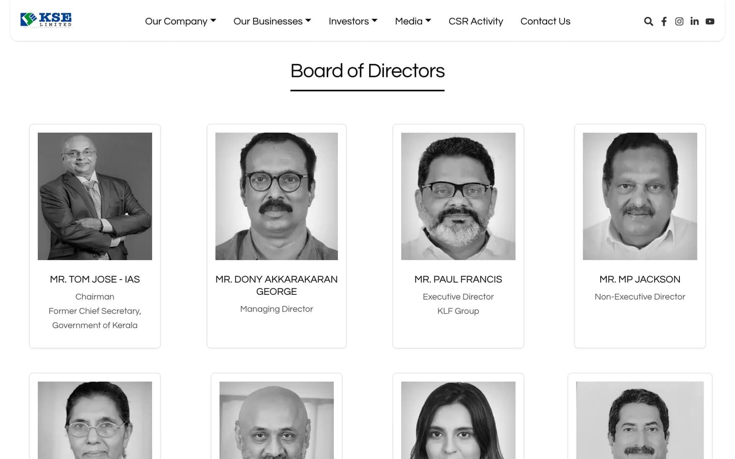 The Board of Directors page under Investors