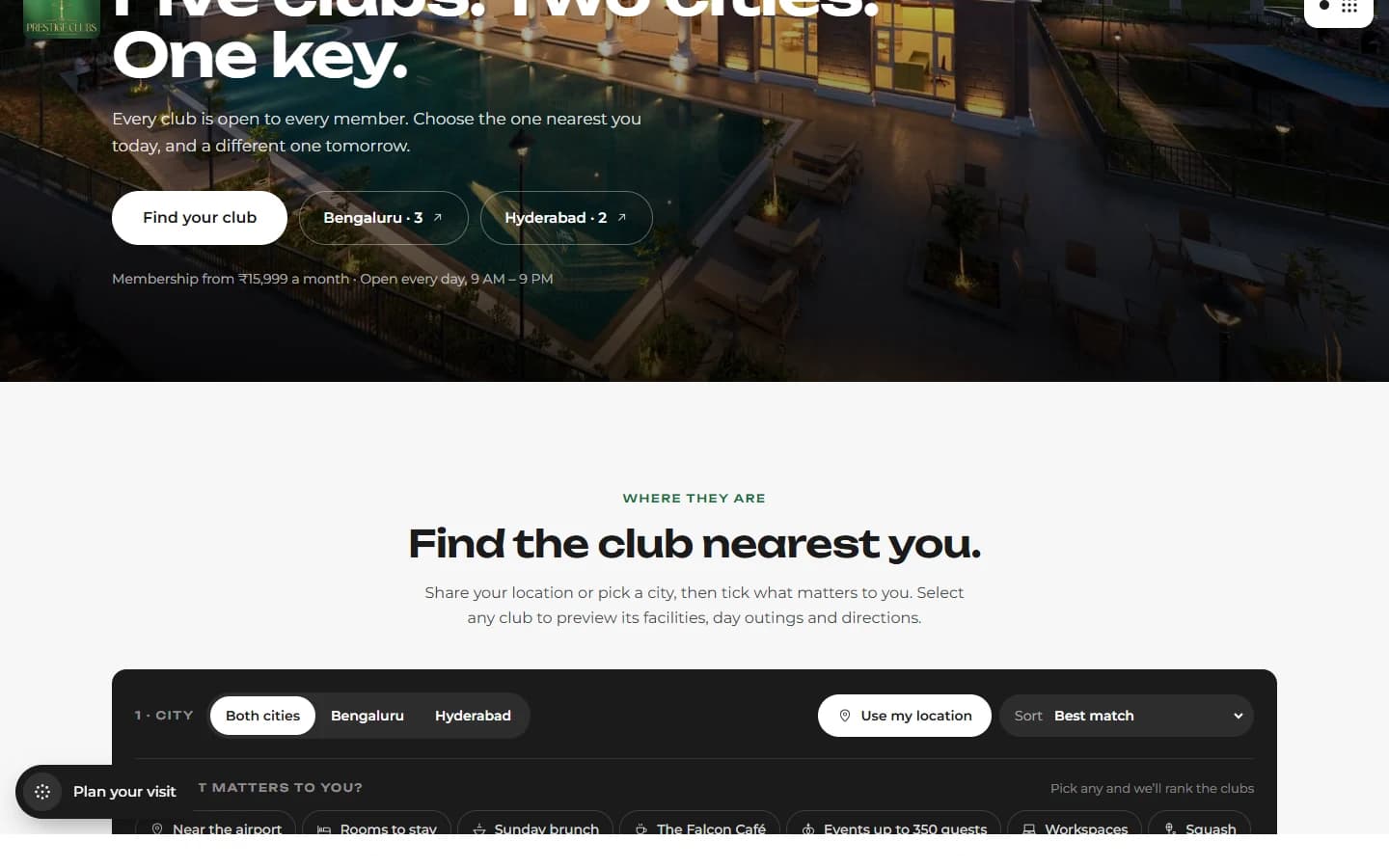 The Our clubs page on prestige-clubs.vercel.app