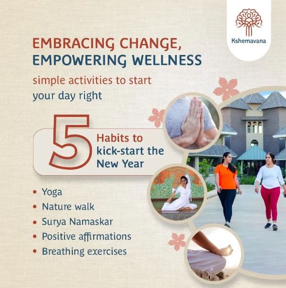 Social post: five habits to kick-start the New Year, including yoga and a nature walk