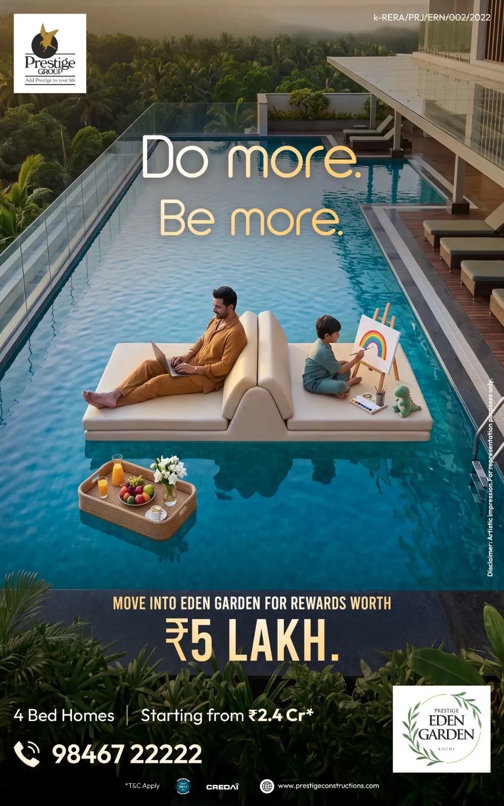 «Do more. Be more.» (افعل أكثر. وكن أكثر.) — زوجان يطفوان على عوّامة في المسبح، Eden Garden