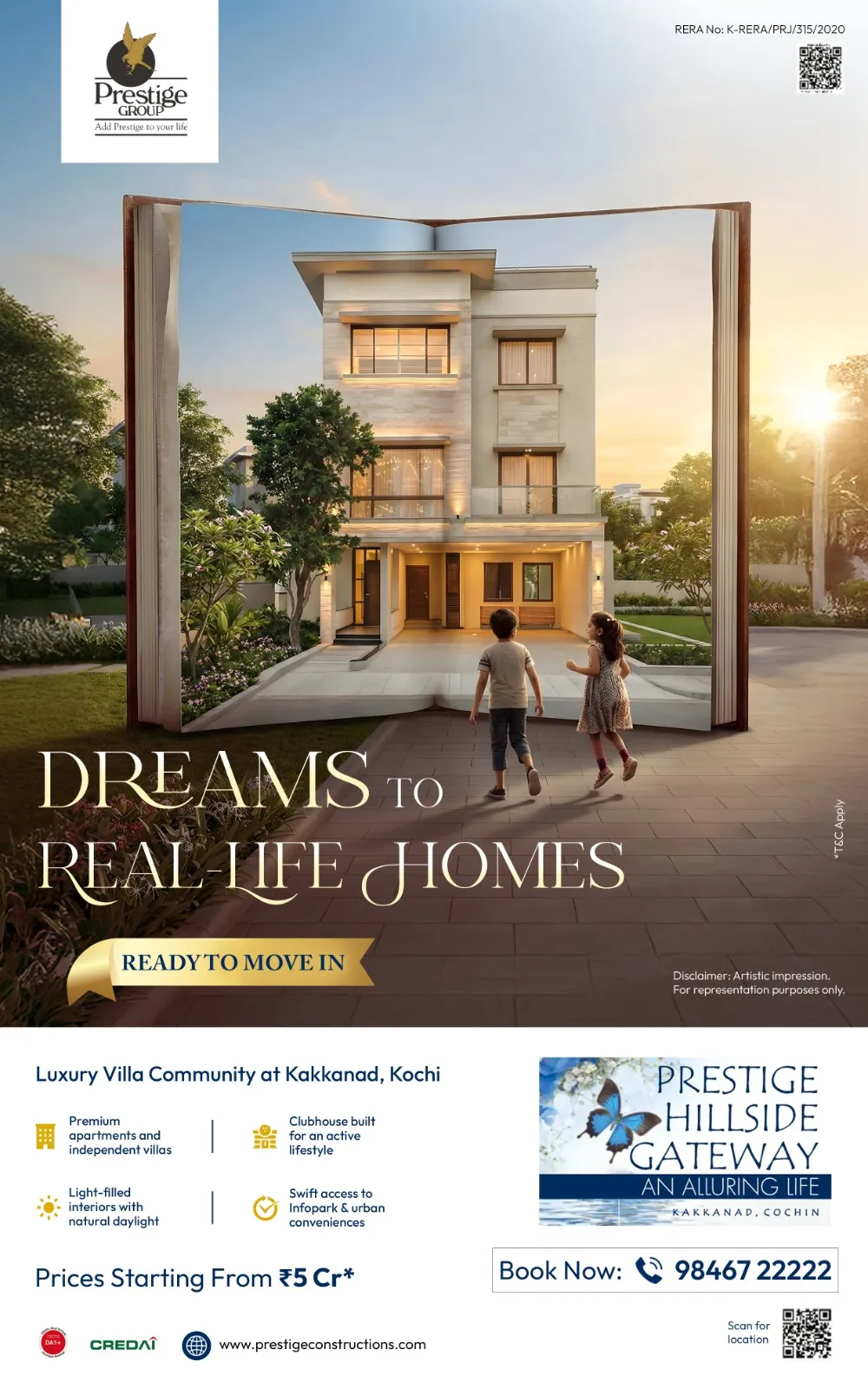 «Dreams to real-life homes» (من الأحلام إلى منازل حقيقية) — فيلا تخرج من كتاب، Prestige Hillside Gateway، كوتشي