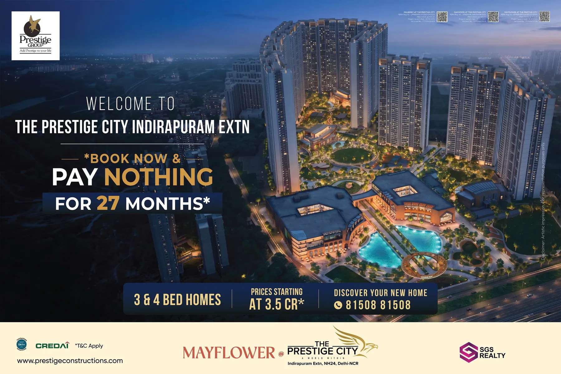 تصميم بالعرض: The Prestige City Indirapuram Extn عند الغسق، لا تدفع شيئًا لمدة 27 شهرًا