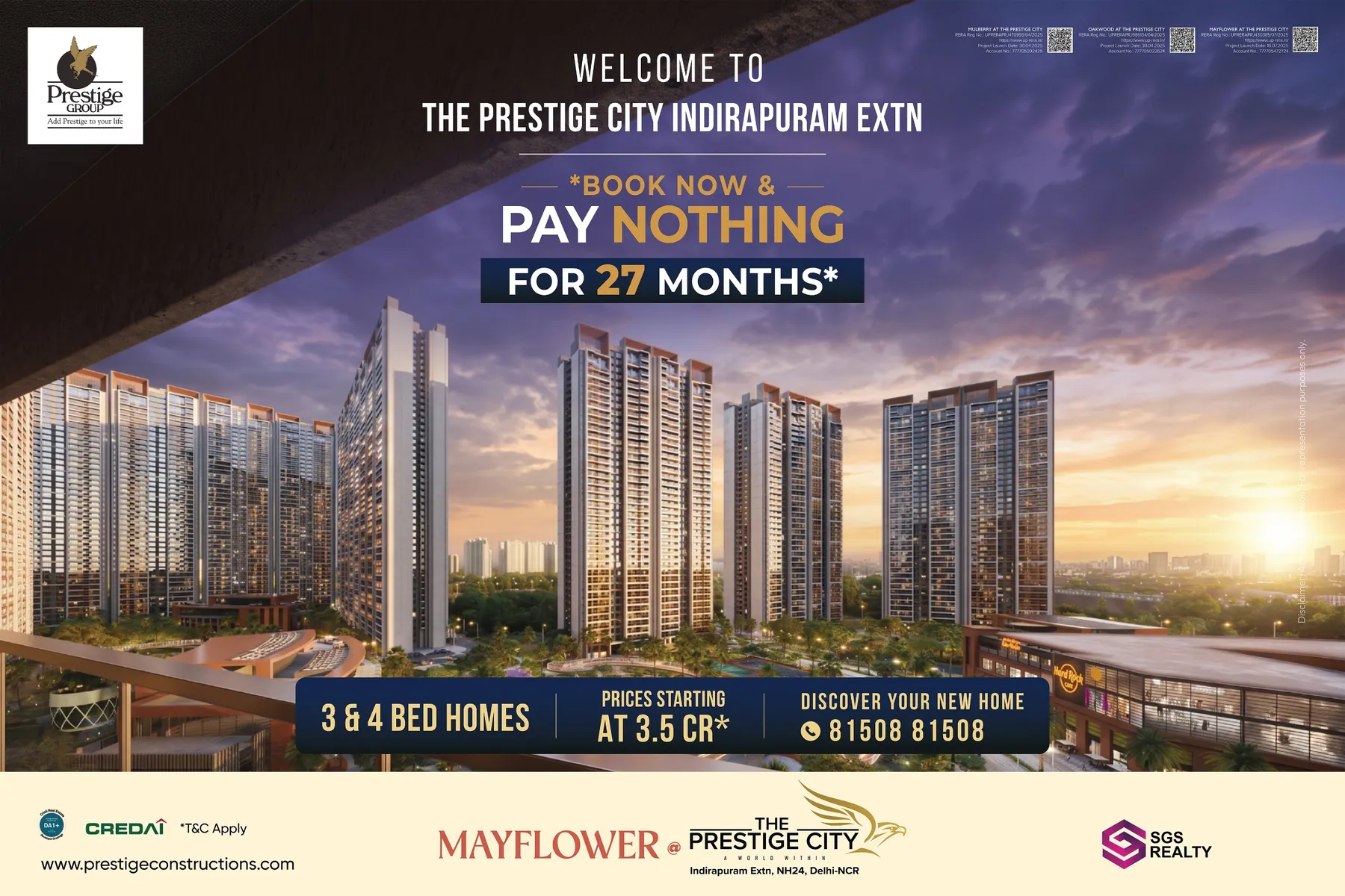 نسخة بالعرض: أبراج The Prestige City Indirapuram Extn، لا تدفع شيئًا لمدة 27 شهرًا